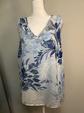 Calvin Klein Light Blue Floral V-Neck Sleeveless Blouse